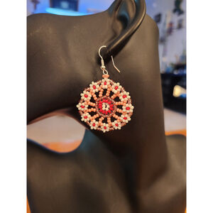 Handcrafted Floral Seedbead Earrings 925 Silver Hooks